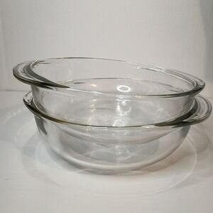 2 Pyrex Clear Glass 023-N (6) 1.5 Quart Handled Casserole Bowls NO LIDS